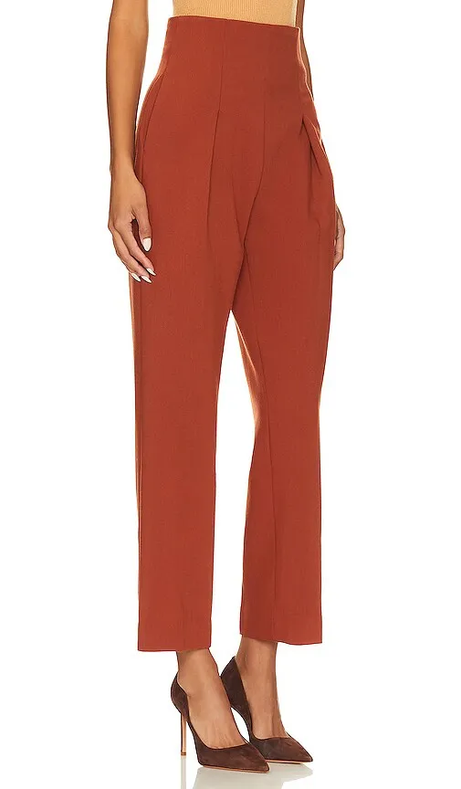 1. STATE High Waisted Pleated Carrot Pant in Rust