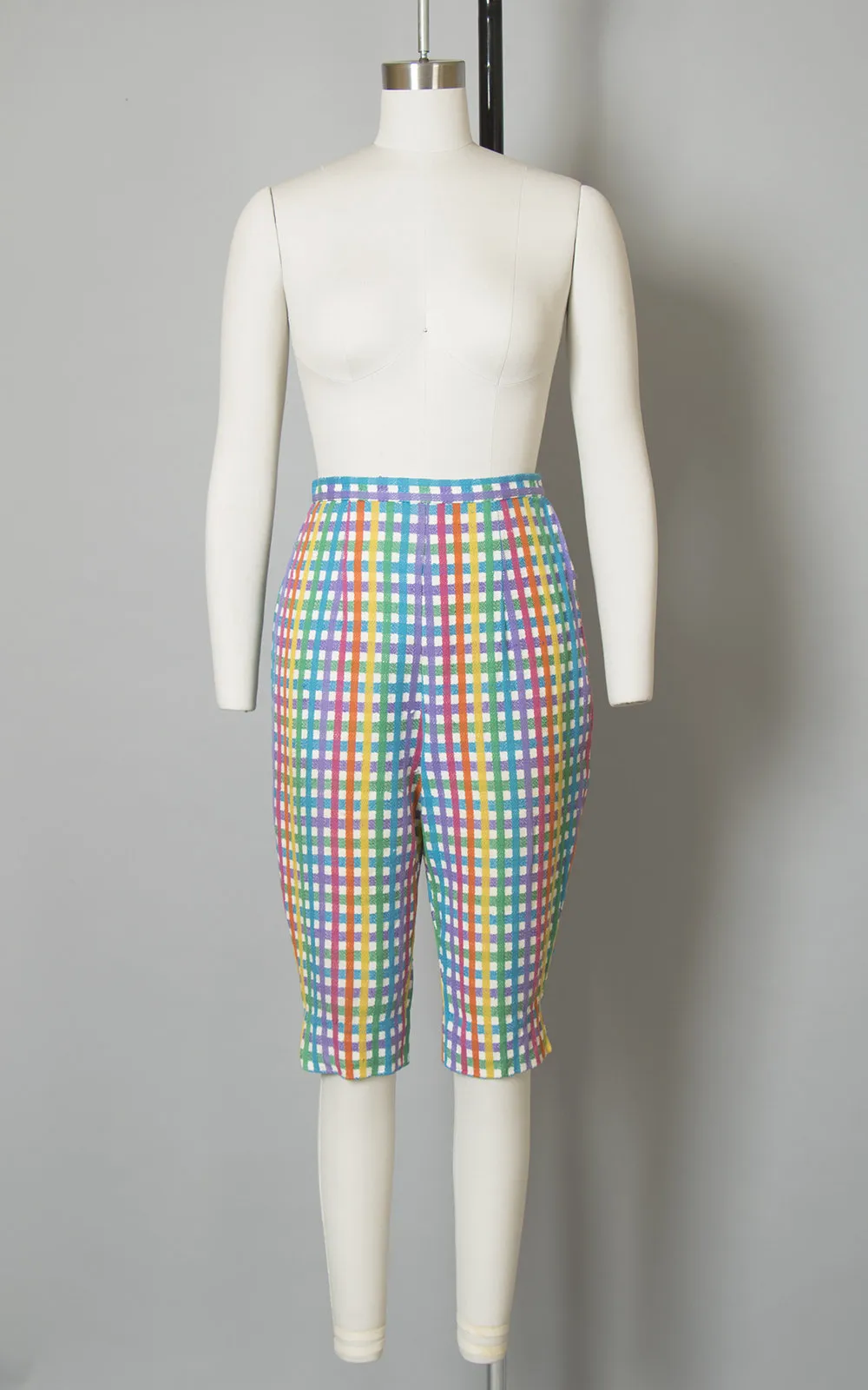 1950s Rainbow Checkered Cotton High Waisted Capri Pants | x-small/small