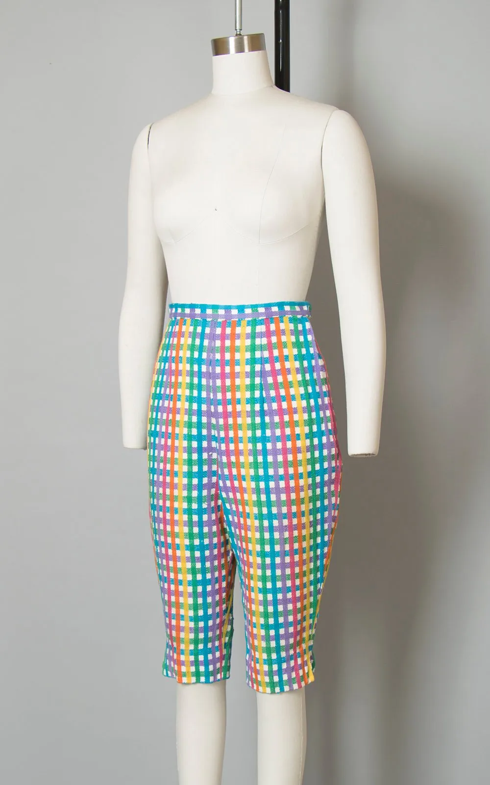 1950s Rainbow Checkered Cotton High Waisted Capri Pants | x-small/small