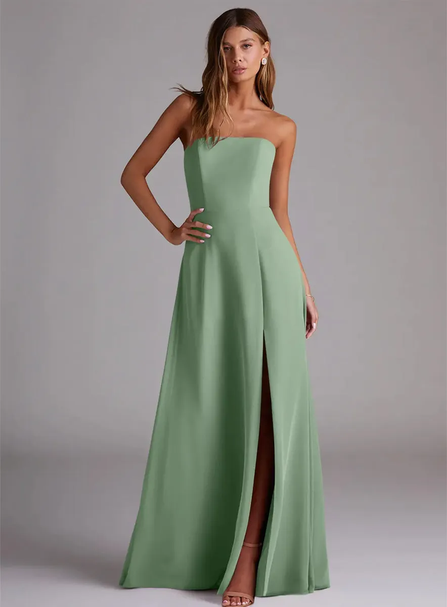 2025 Matcha Green A-Line Side Slit Chiffon Convertible Bridesmaid Dress with Spaghetti Straps