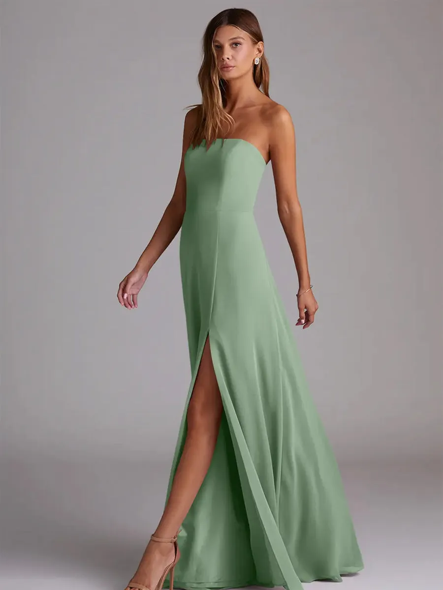 2025 Matcha Green A-Line Side Slit Chiffon Convertible Bridesmaid Dress with Spaghetti Straps