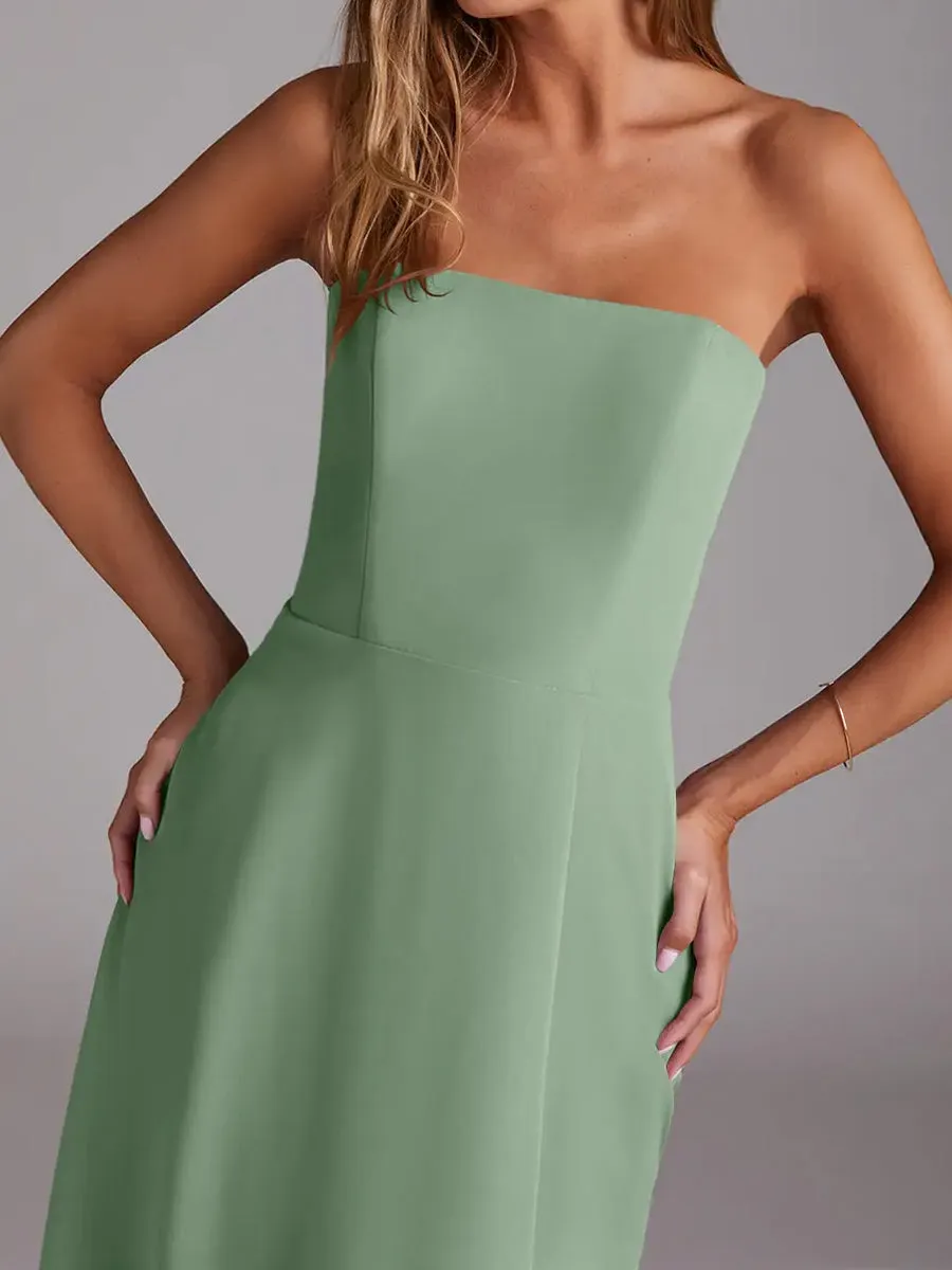 2025 Matcha Green A-Line Side Slit Chiffon Convertible Bridesmaid Dress with Spaghetti Straps