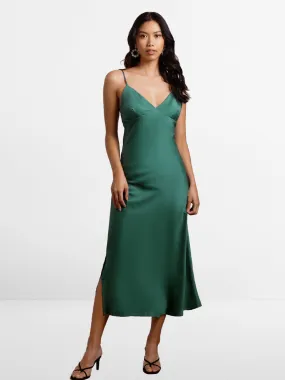 2025 Ming Green Satin Midi Bridesmaid Dress,Sleeveless V-Neck,Thin Straps Gowns