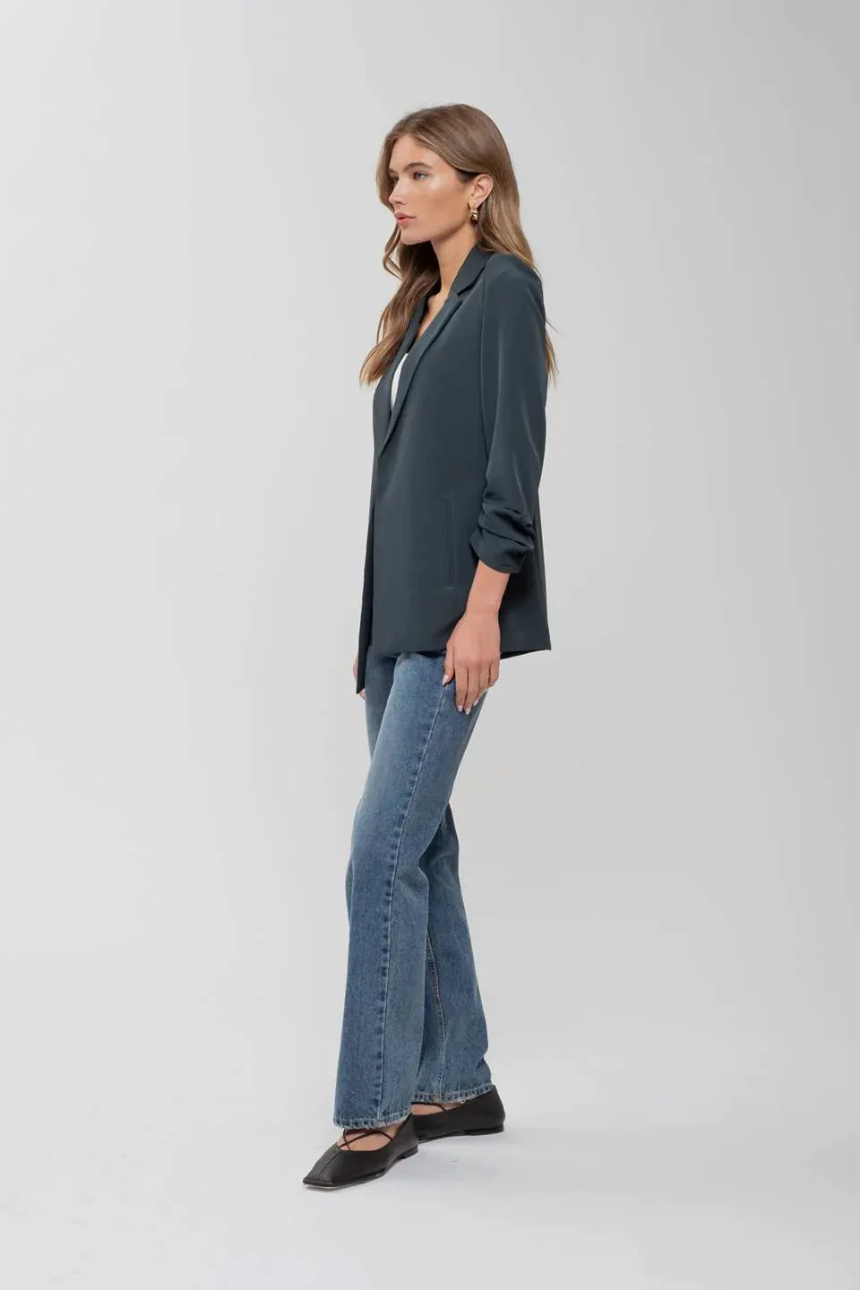 3/4 Ruched Sleeve Blazer