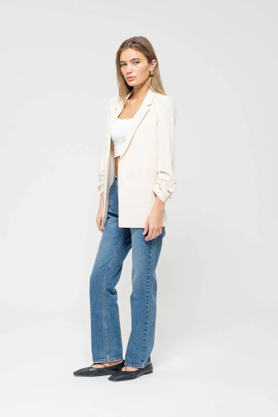3/4 Ruched Sleeve Blazer