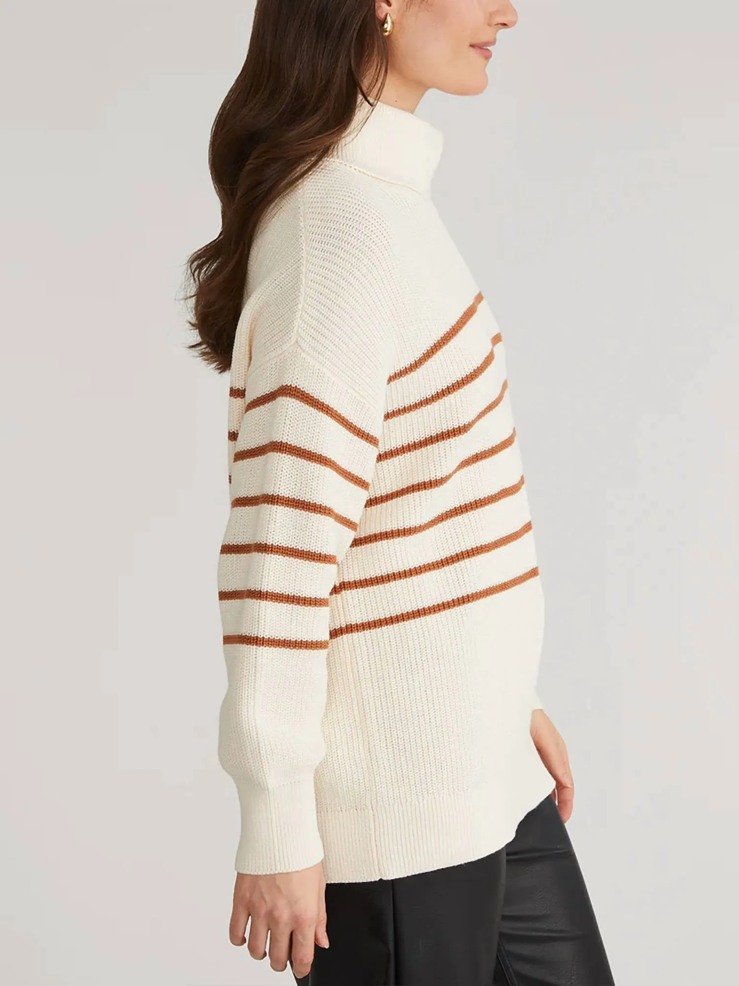 525 America - Elise Oversize Striped Turtleneck Pullover Sweater