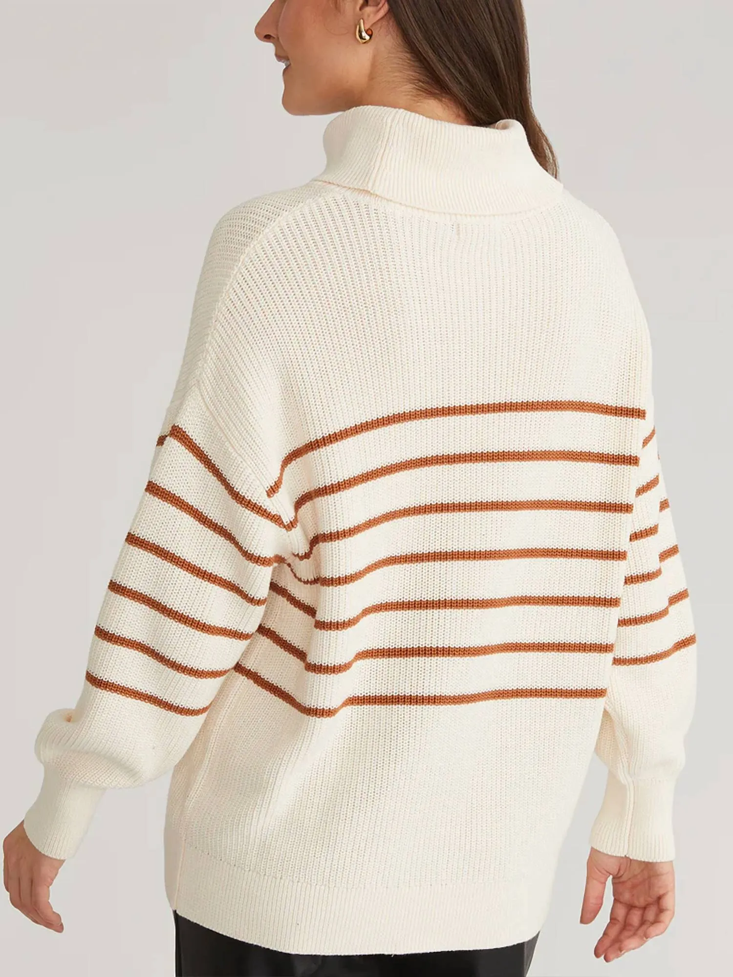 525 America - Elise Oversize Striped Turtleneck Pullover Sweater