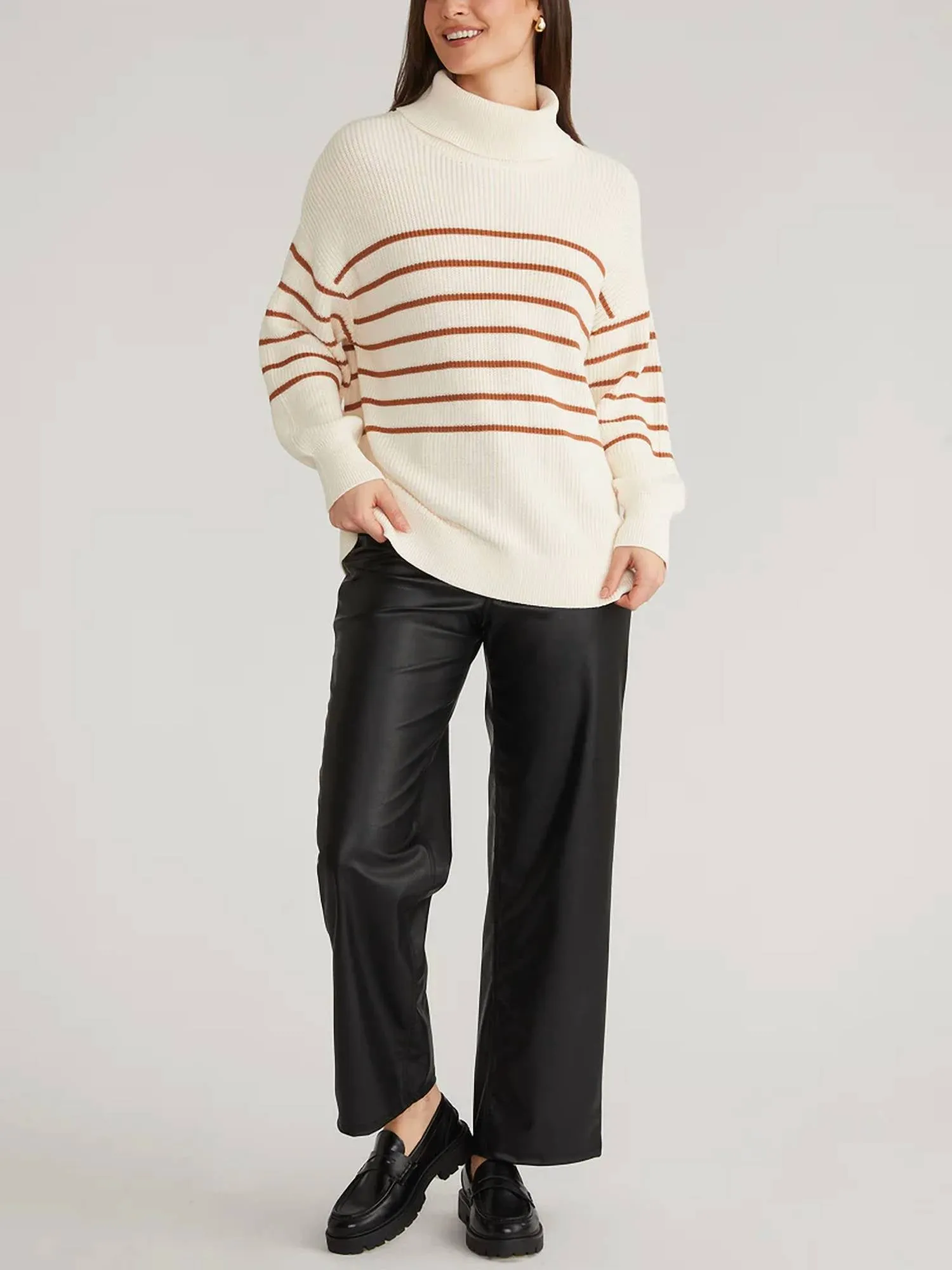 525 America - Elise Oversize Striped Turtleneck Pullover Sweater