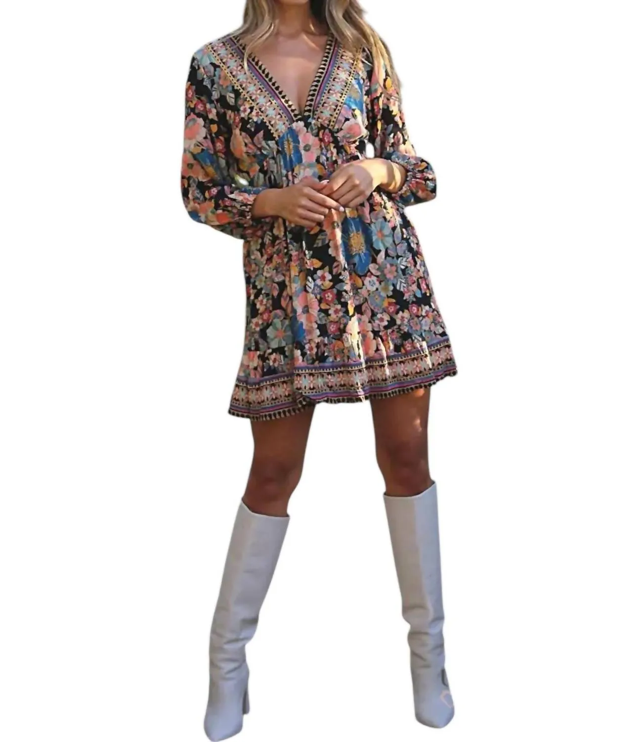 Angie - Darcy Floral Print Long Sleeve Mini Dress