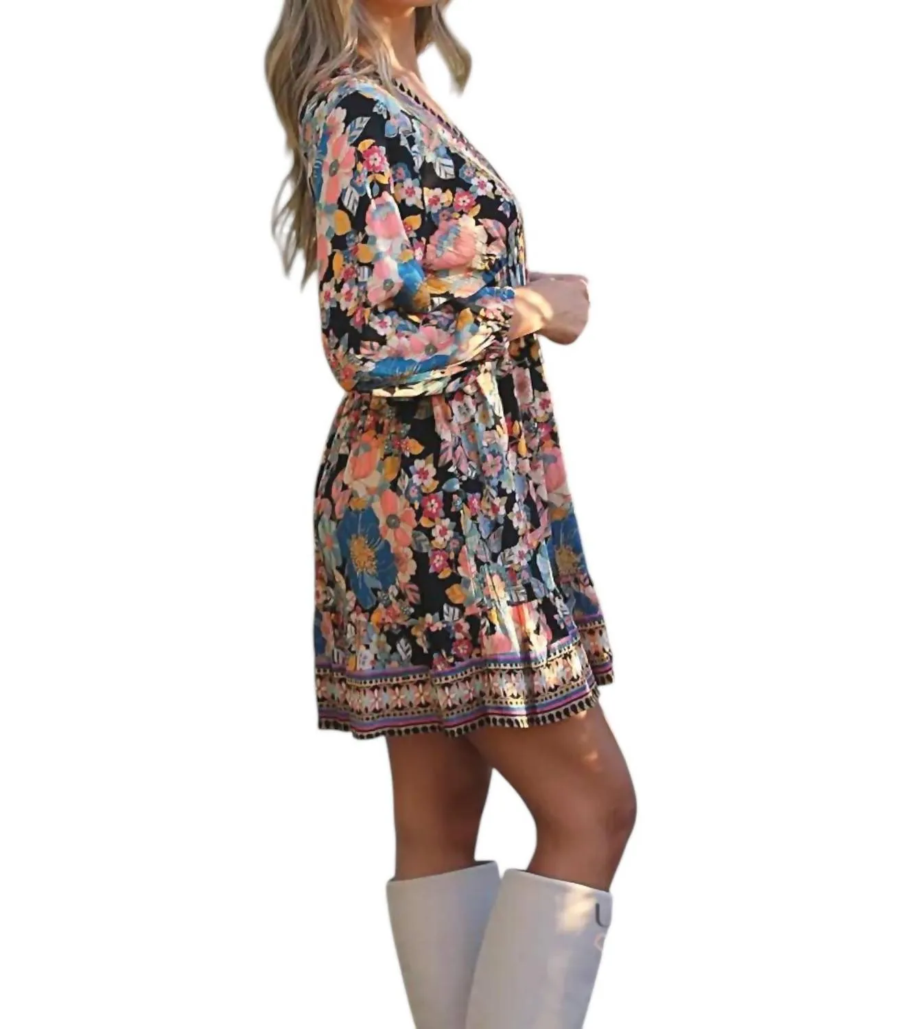 Angie - Darcy Floral Print Long Sleeve Mini Dress