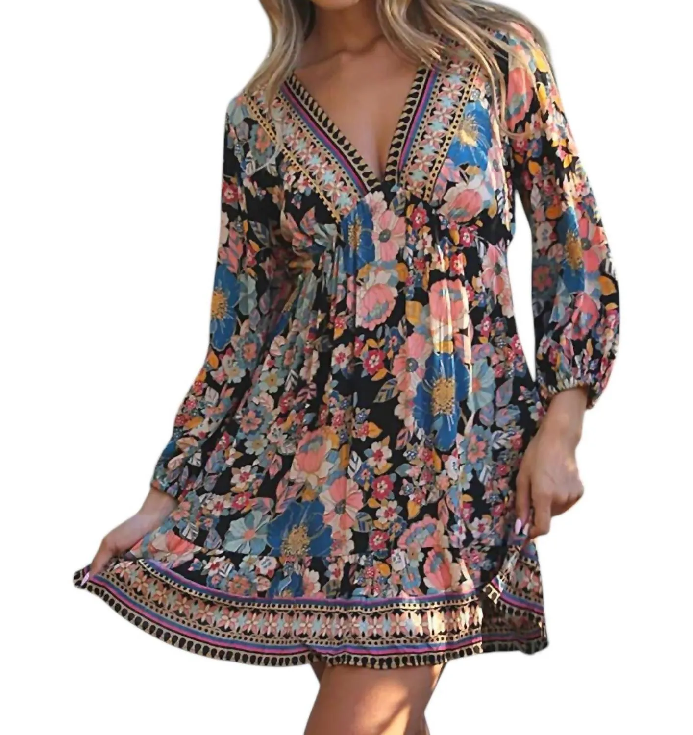 Angie - Darcy Floral Print Long Sleeve Mini Dress