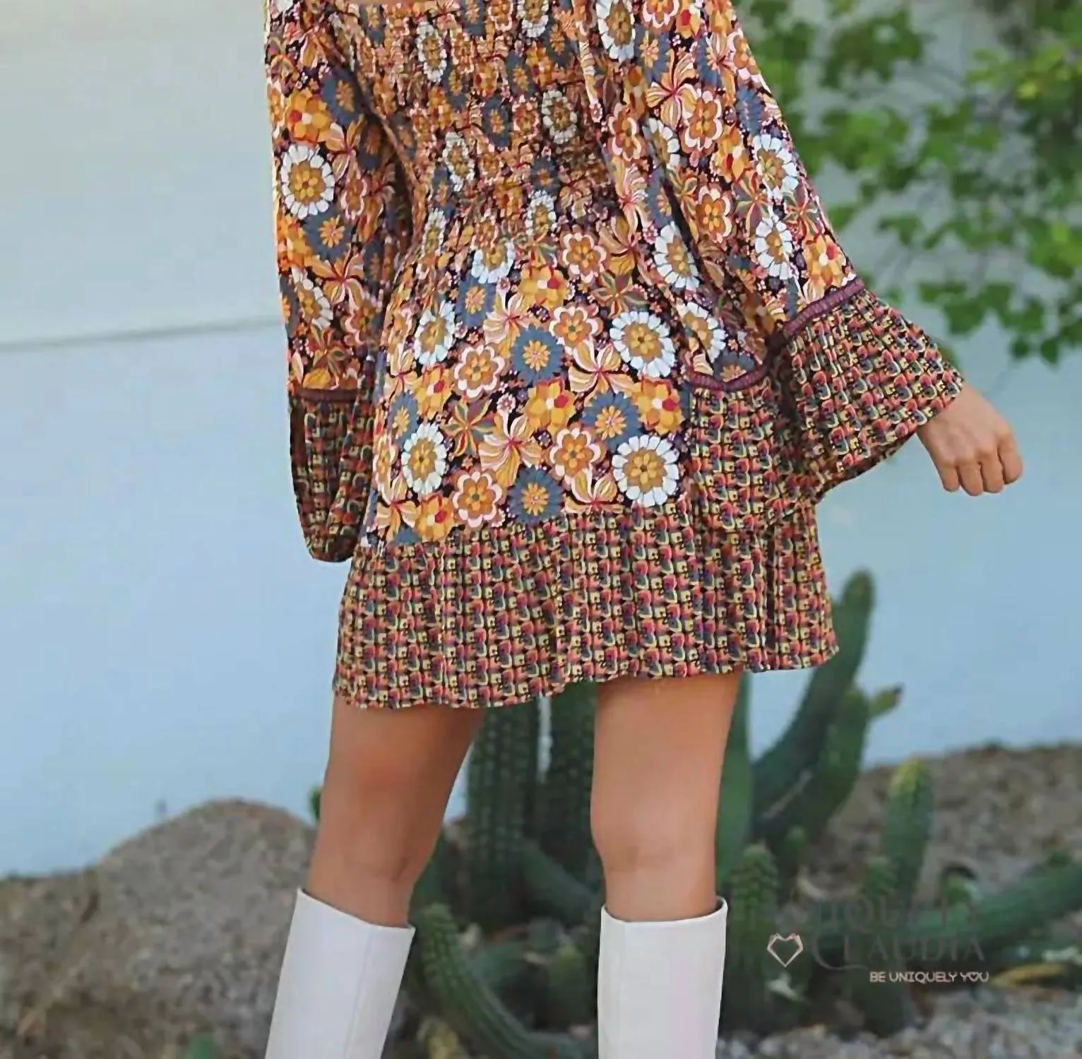 Angie - Ember Bell Sleeve Mini Smock Dress