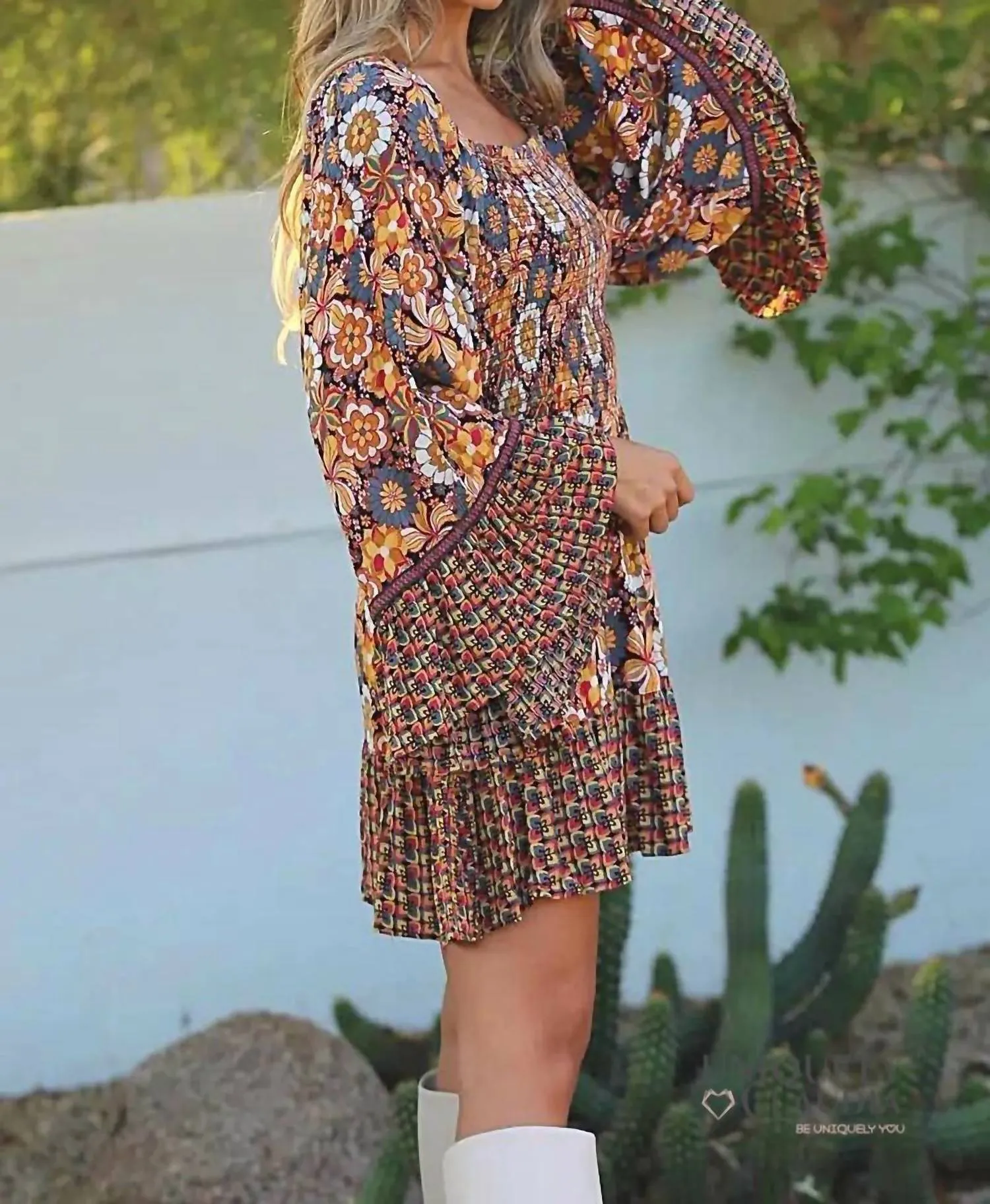 Angie - Ember Bell Sleeve Mini Smock Dress