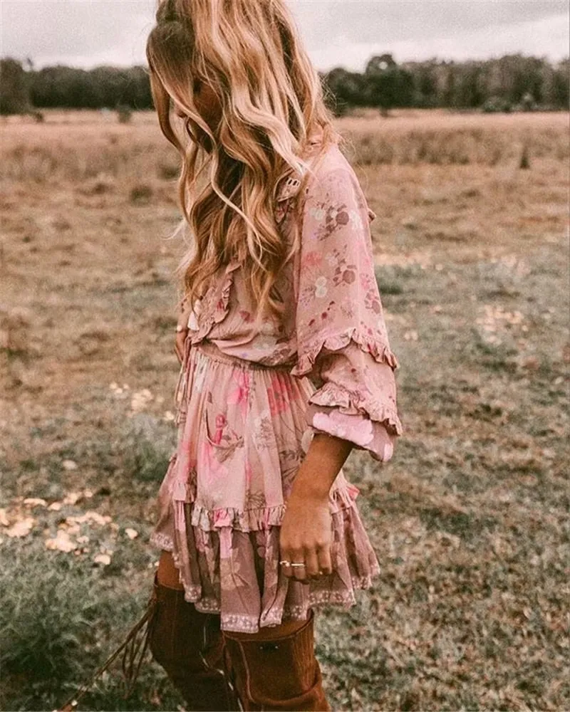 Boho Mama ruffle floral print dress