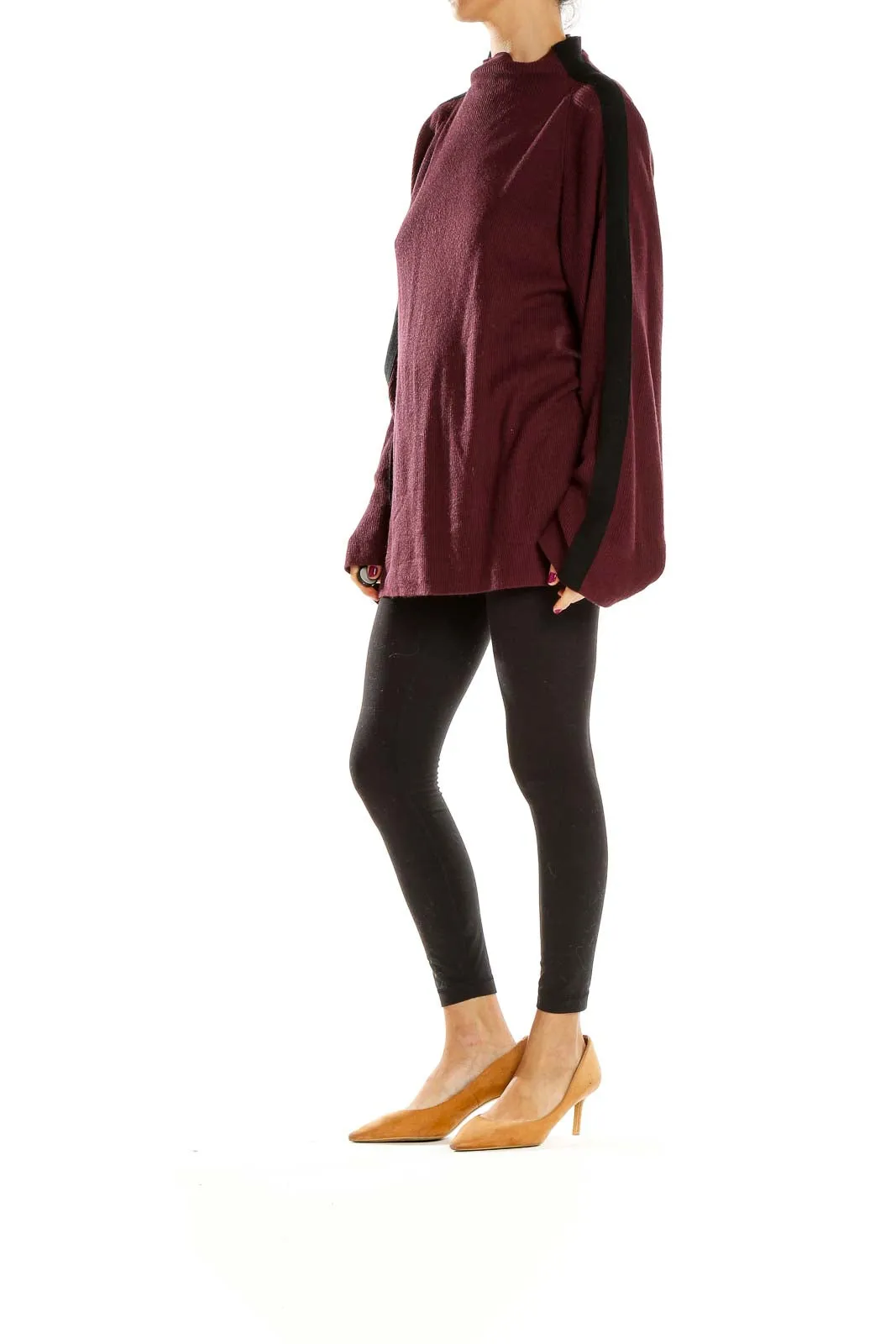 Burgundy Oversized Mock Neck Knit Sweater
