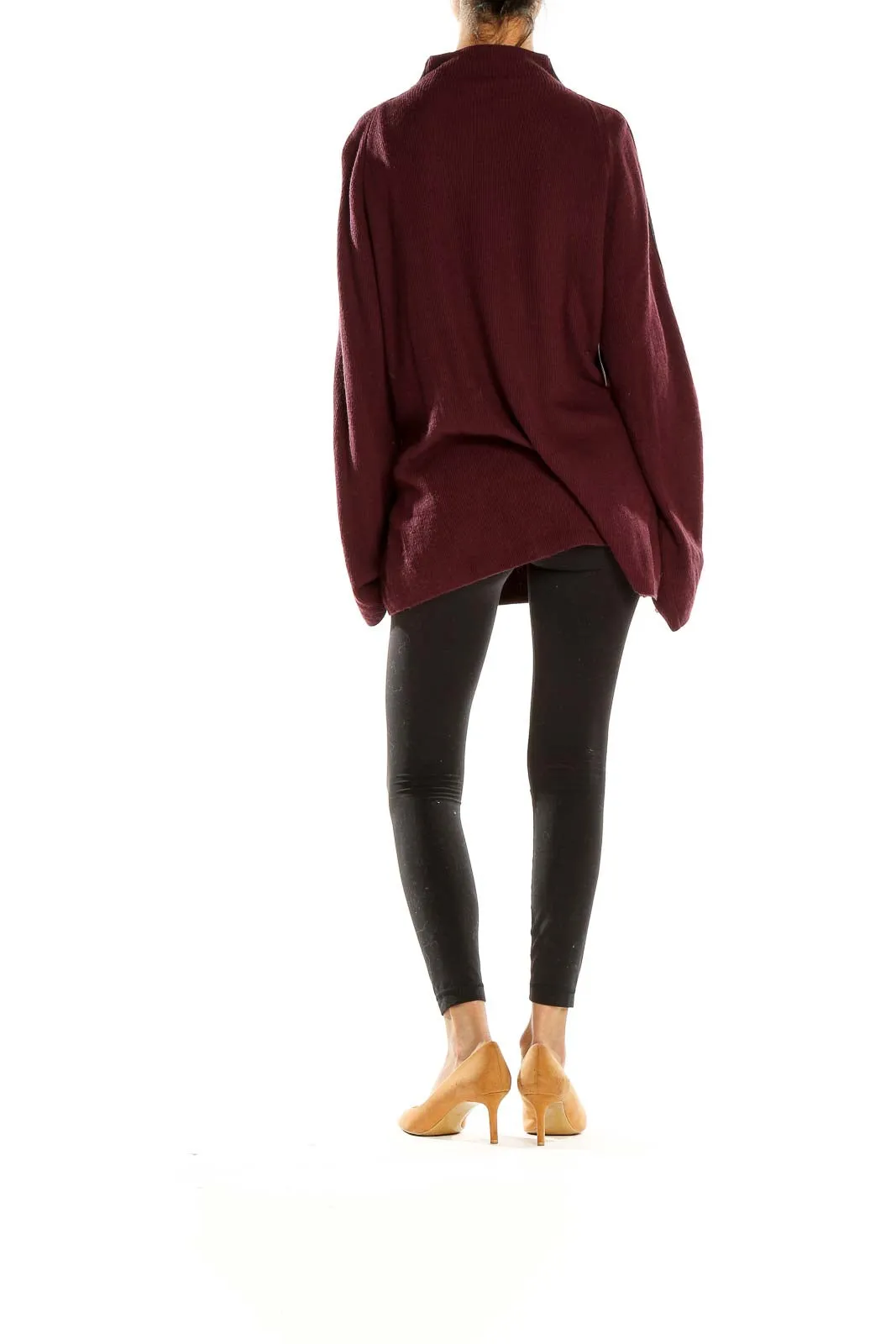 Burgundy Oversized Mock Neck Knit Sweater