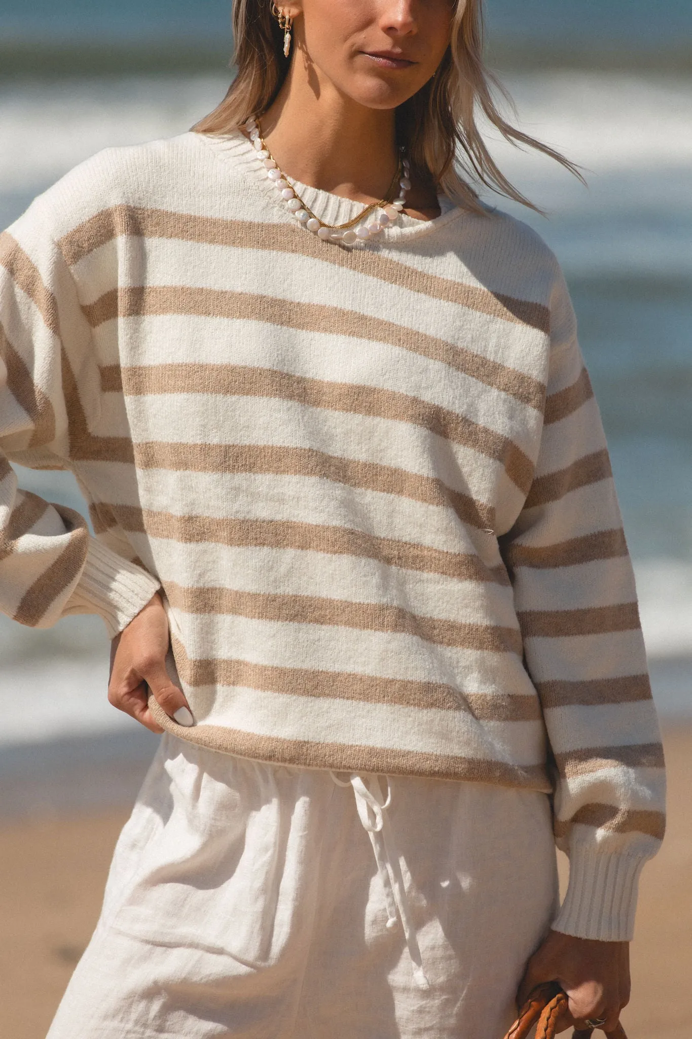 Cove Striped Oversized Crew Sweater