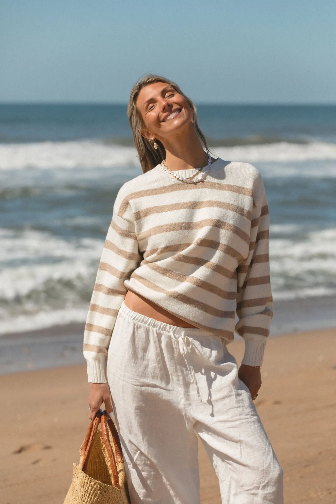 Cove Striped Oversized Crew Sweater
