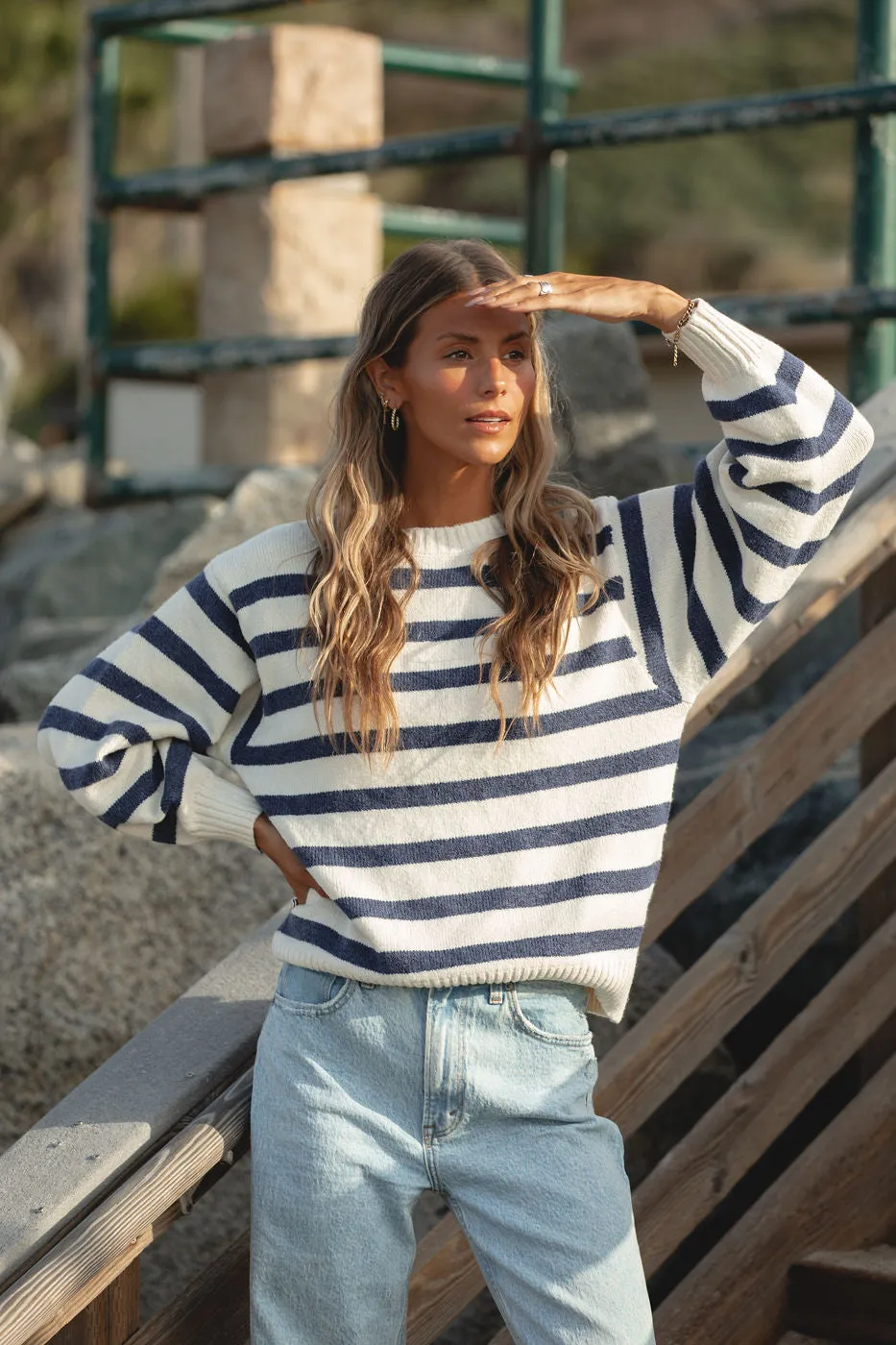 Cove Striped Oversized Crew Sweater