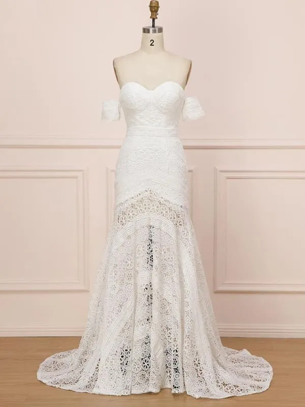 Elegant Sweetheart Lace Mermaid Boho Wedding Dresses