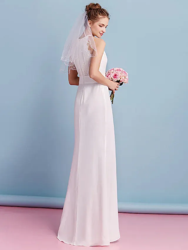 Hall Boho Wedding Dresses Floor Length  Sleeveless Halter Chiffon With Lace