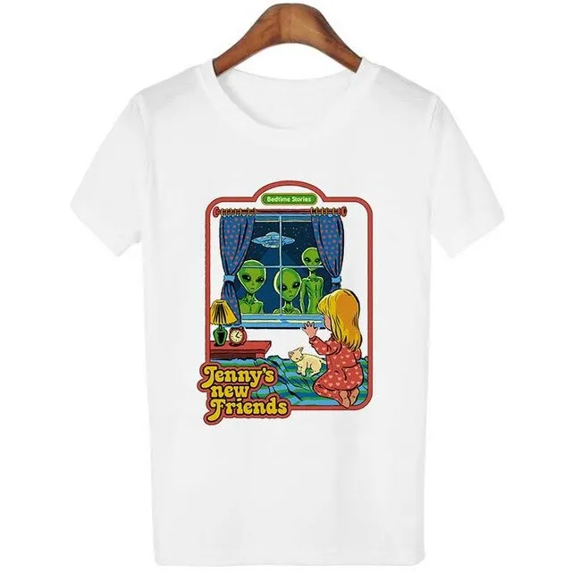 Harajuku Kawaii Shirt 90s Vintage Tshirt 80s Tumblr Tops Fetal Position Female T-shirt O-neck Short Sleeve Tshirt Streetwear