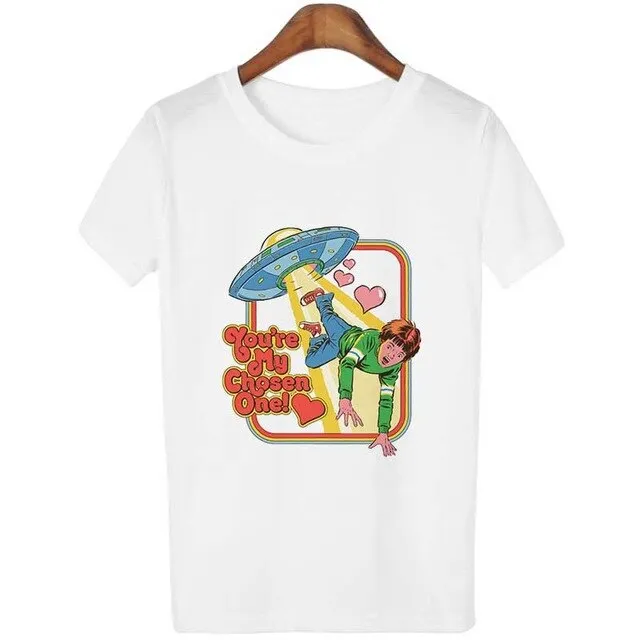 Harajuku Kawaii Shirt 90s Vintage Tshirt 80s Tumblr Tops Fetal Position Female T-shirt O-neck Short Sleeve Tshirt Streetwear