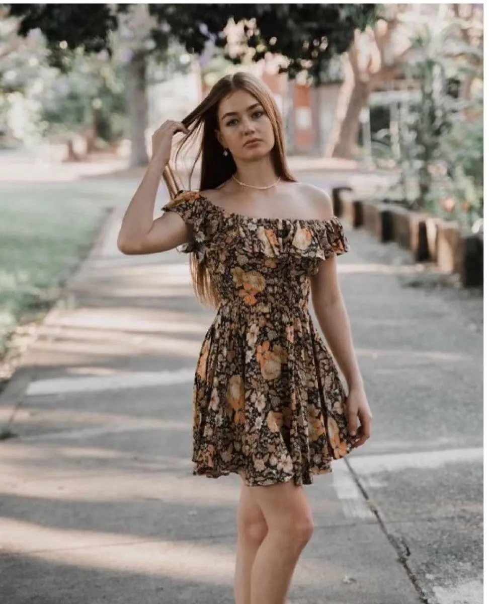 Hibiscus Lane Off Shoulder Licorice Mini