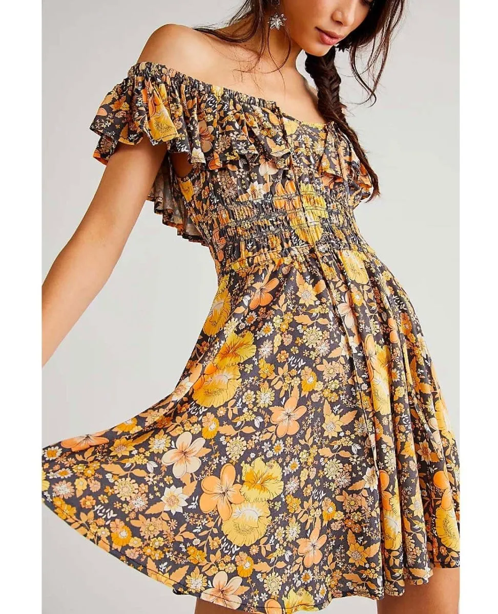 Hibiscus Lane Off Shoulder Licorice Mini