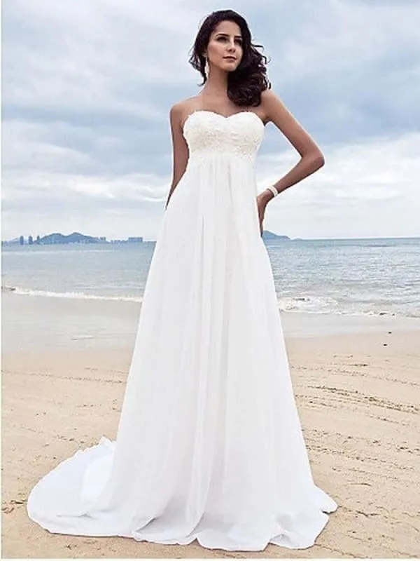 High Waist Elegant Sweetheart Ruffles Wedding Dresses