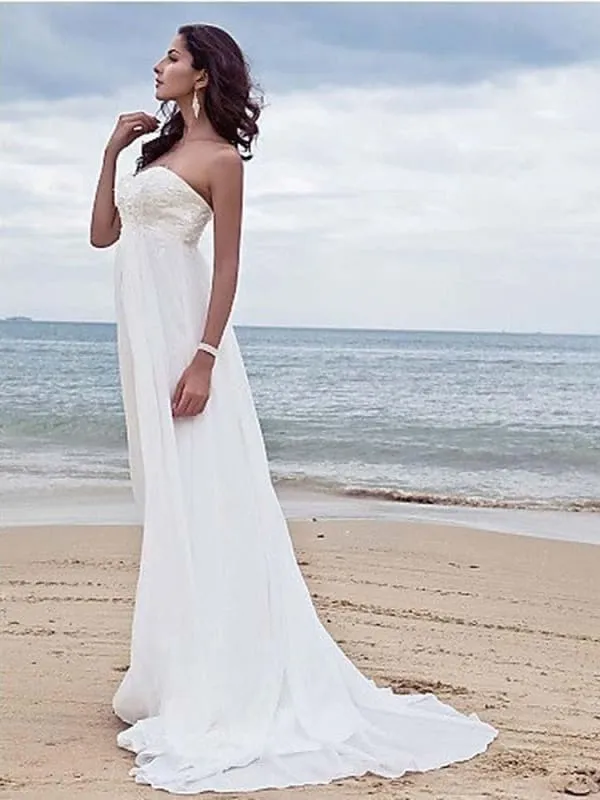 High Waist Elegant Sweetheart Ruffles Wedding Dresses