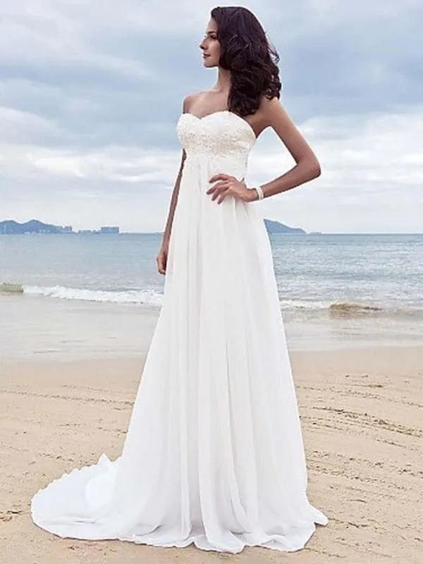 High Waist Elegant Sweetheart Ruffles Wedding Dresses
