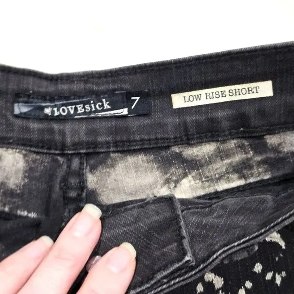 Jean Shorts | Bleach Wash Black White Raw Hem High Rise 5 Pocket