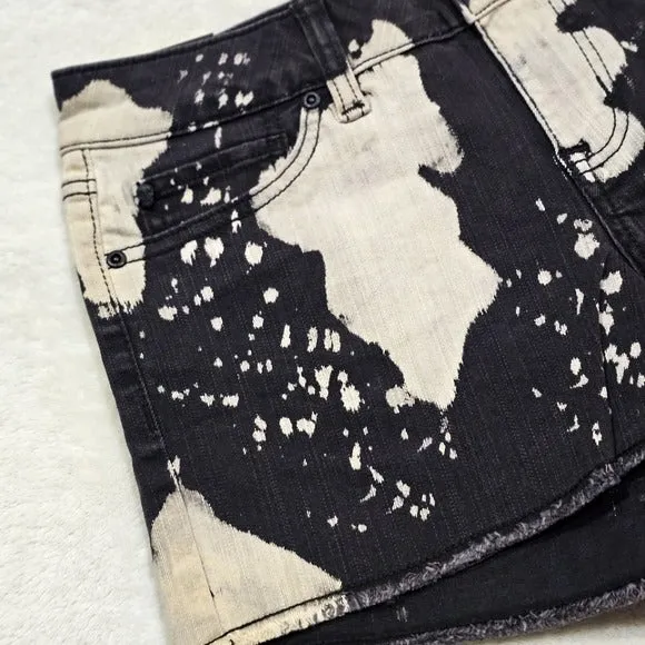 Jean Shorts | Bleach Wash Black White Raw Hem High Rise 5 Pocket