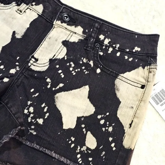Jean Shorts | Bleach Wash Black White Raw Hem High Rise 5 Pocket