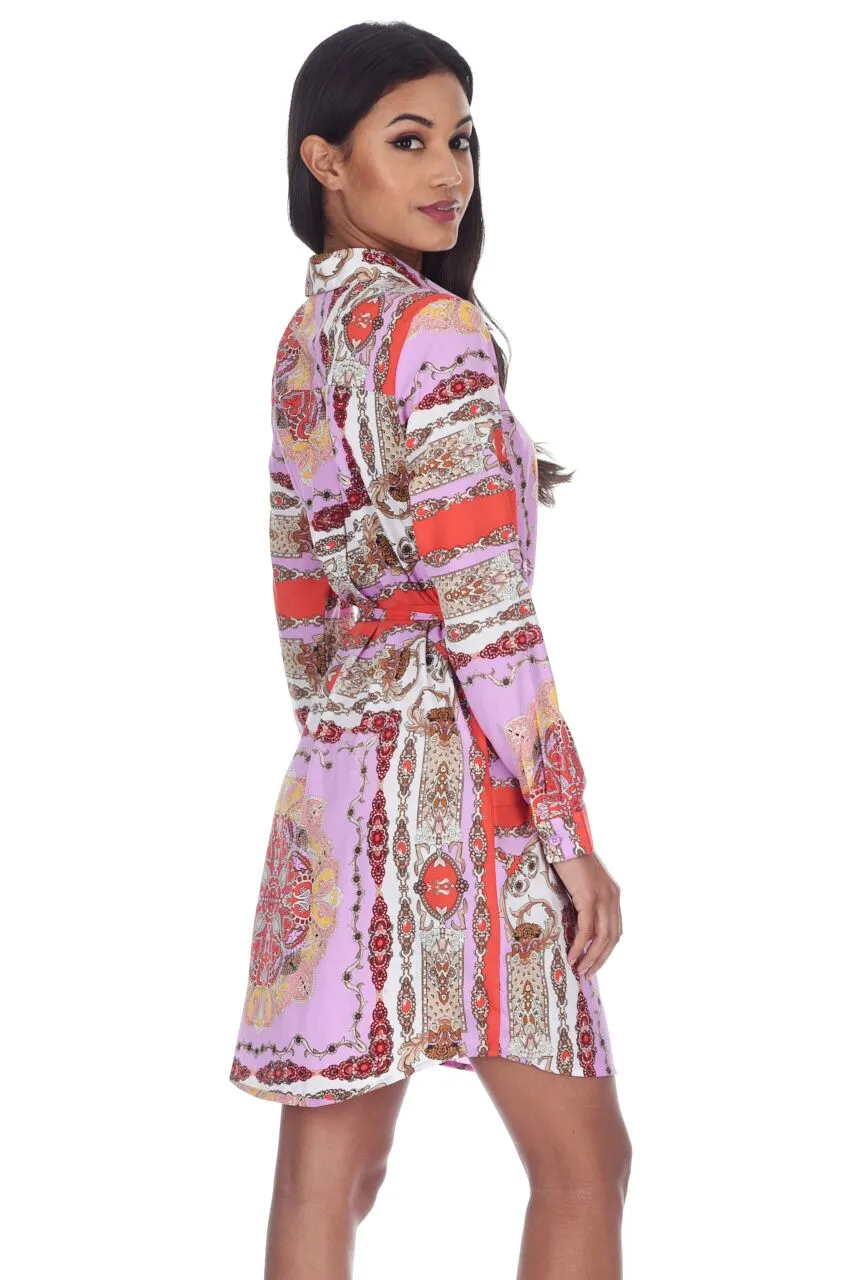 Lilac Patterned Shirt Dress