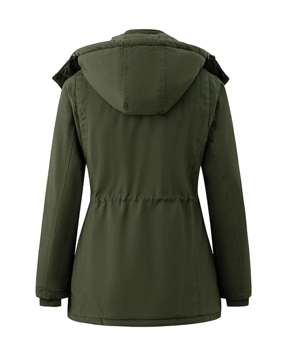 Parka de invierno para mujer con capucha desmontable