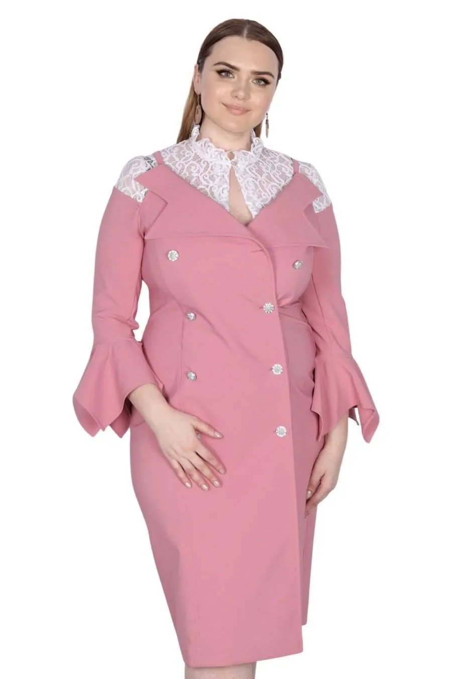 Pink Office Dress With Lace