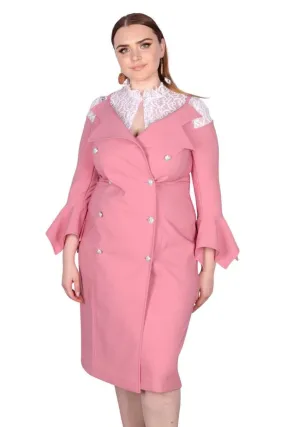 Pink Office Dress With Lace