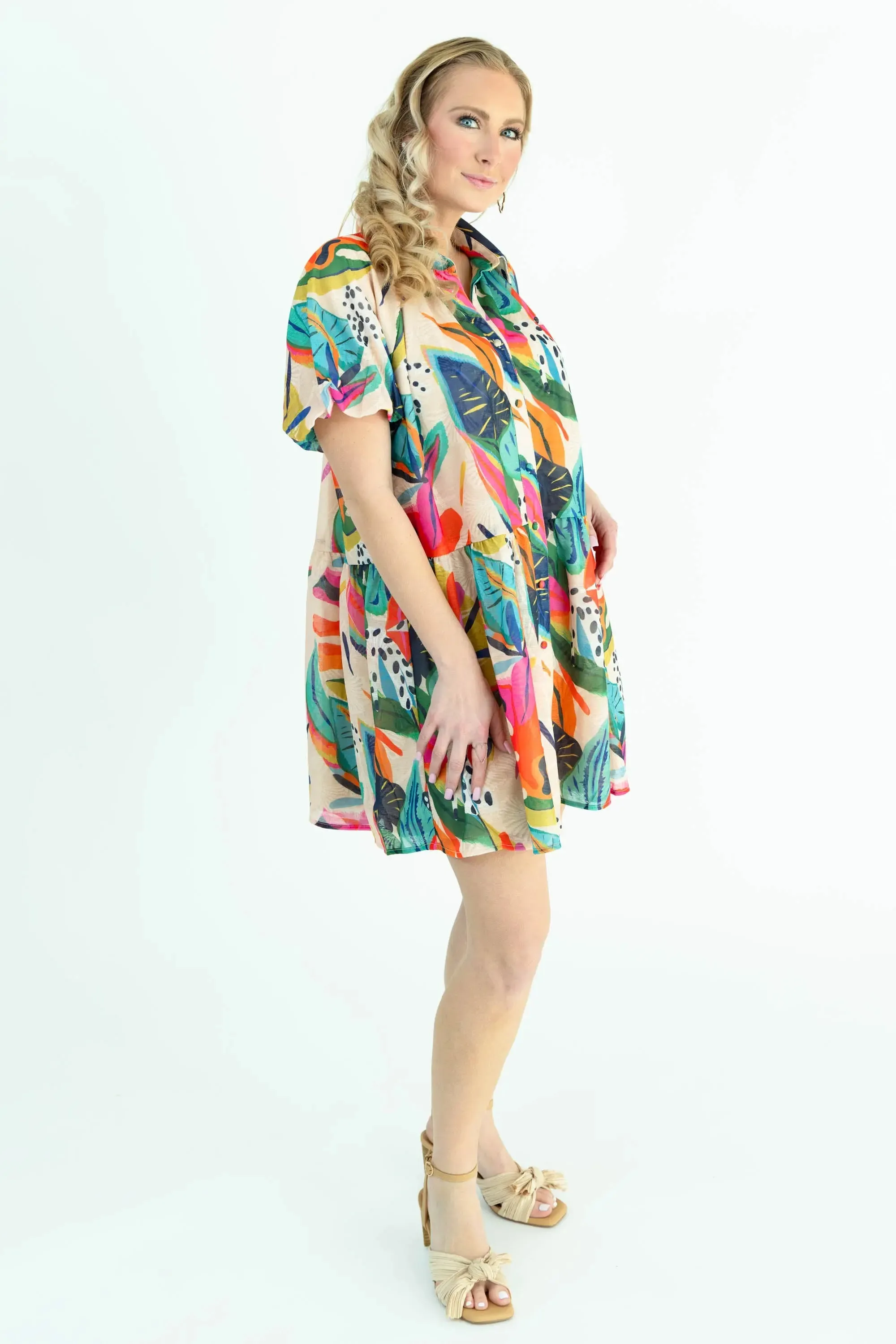 Sunset Swing Tropical Shirt Dress