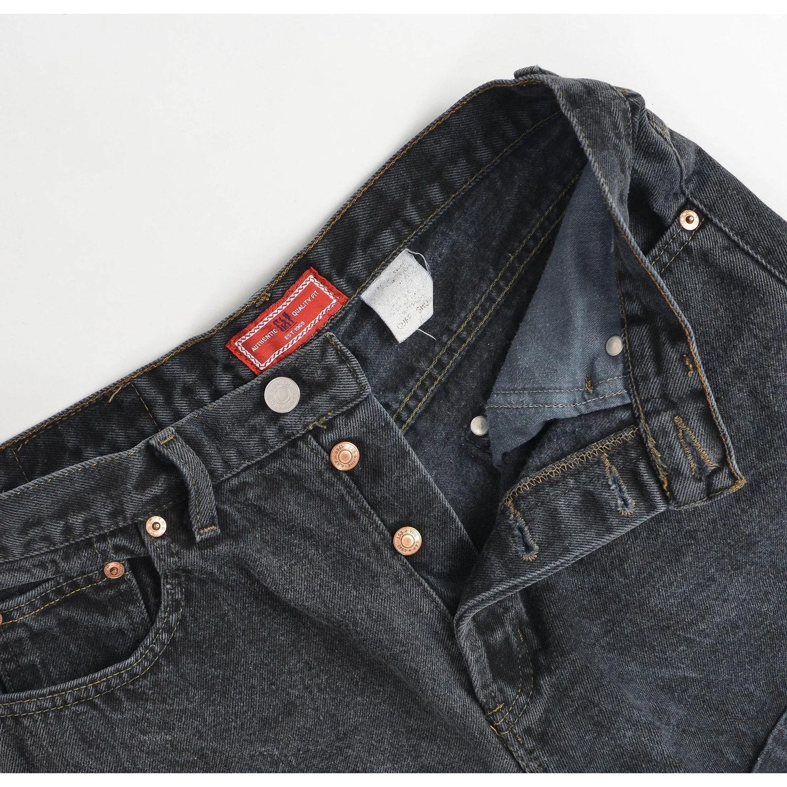Vintage 90s GAP Washed Black Cotton Denim High Waisted Mom Jean Shorts M