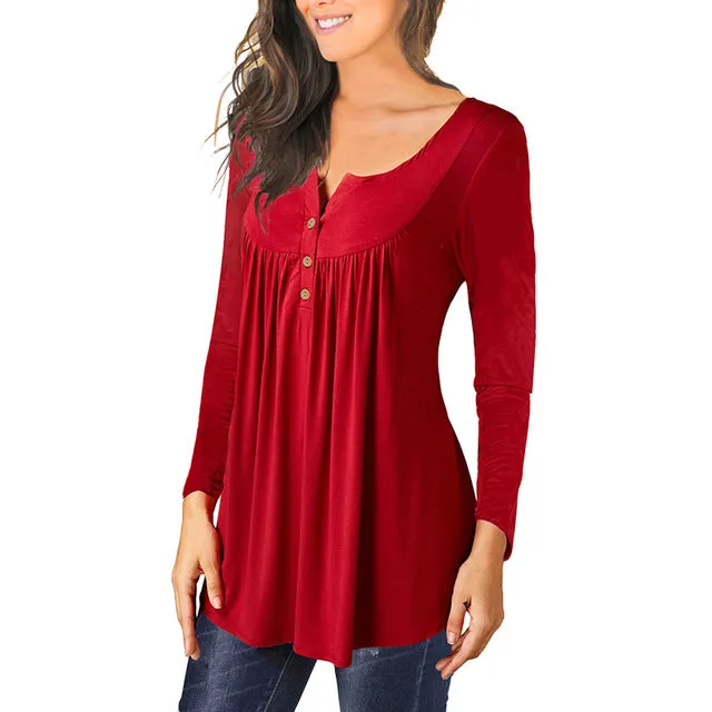 Women Button Loose Long Sleeve Tops