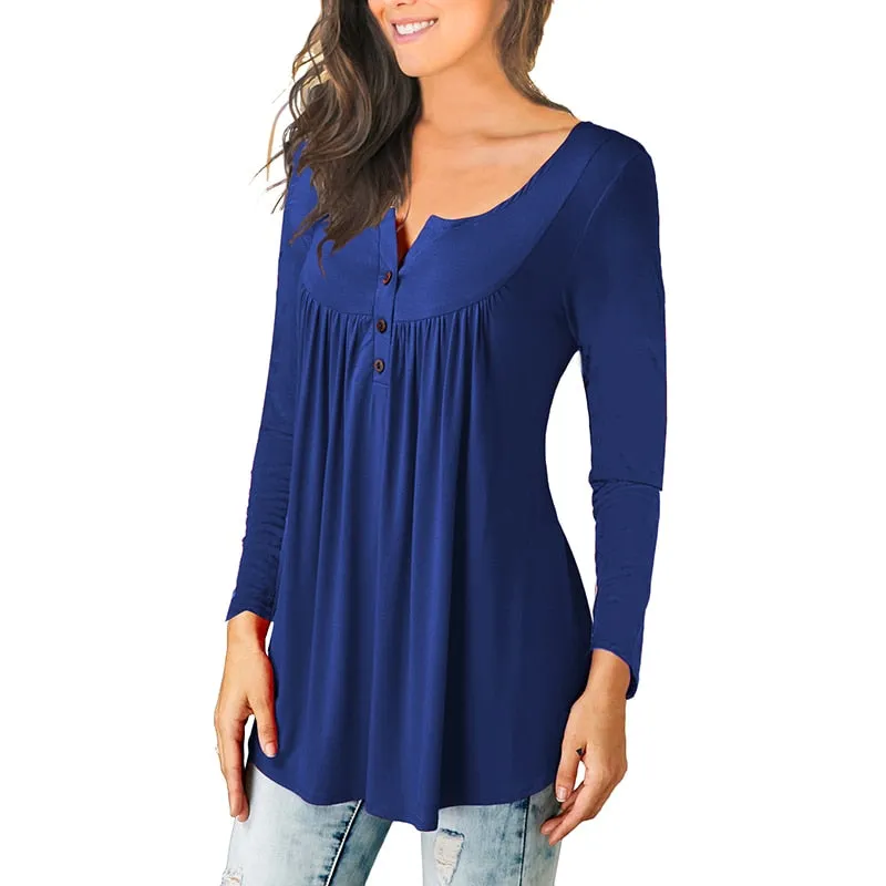 Women Button Loose Long Sleeve Tops