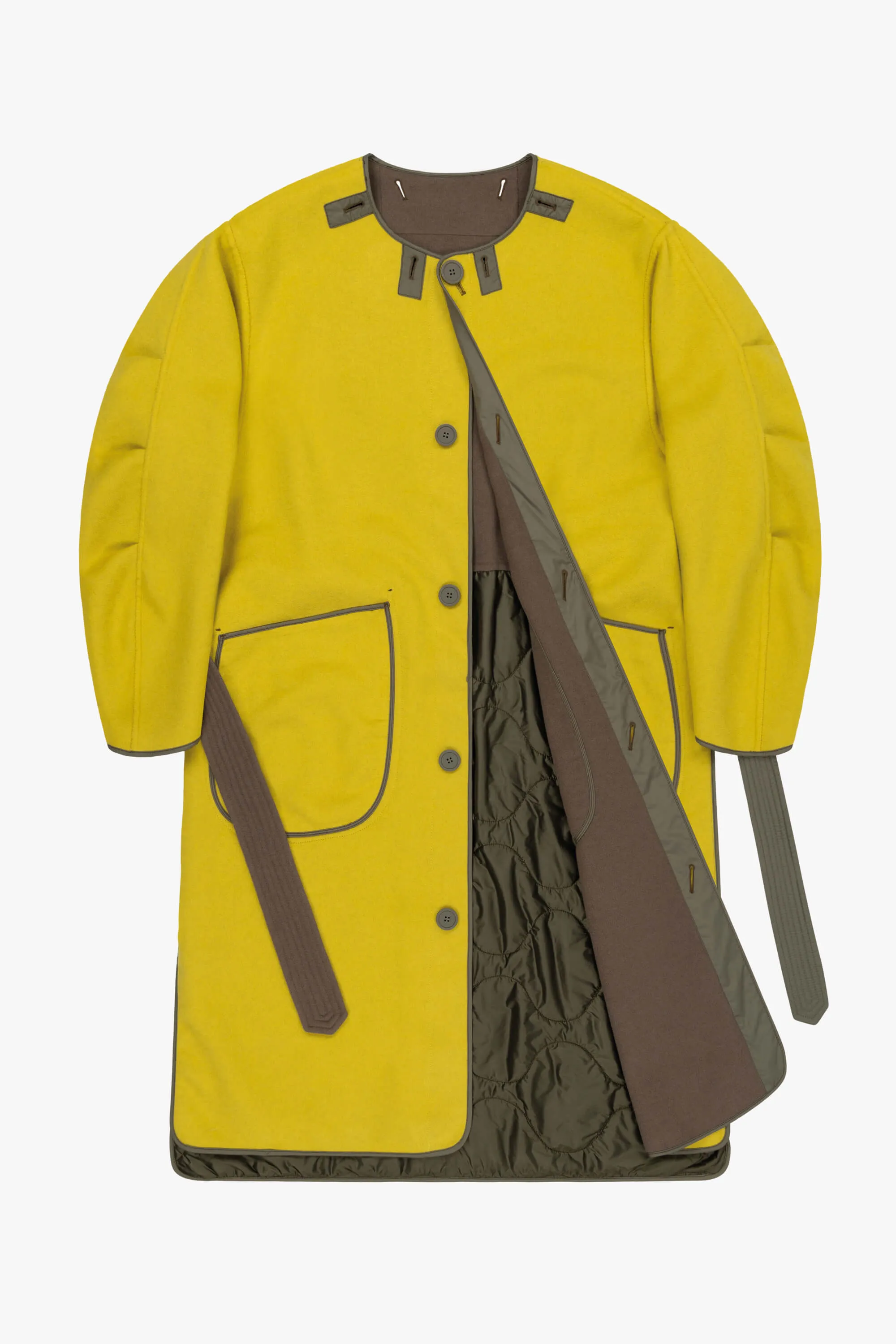 Wool Quilt Parka - Olive / Chartreuse
