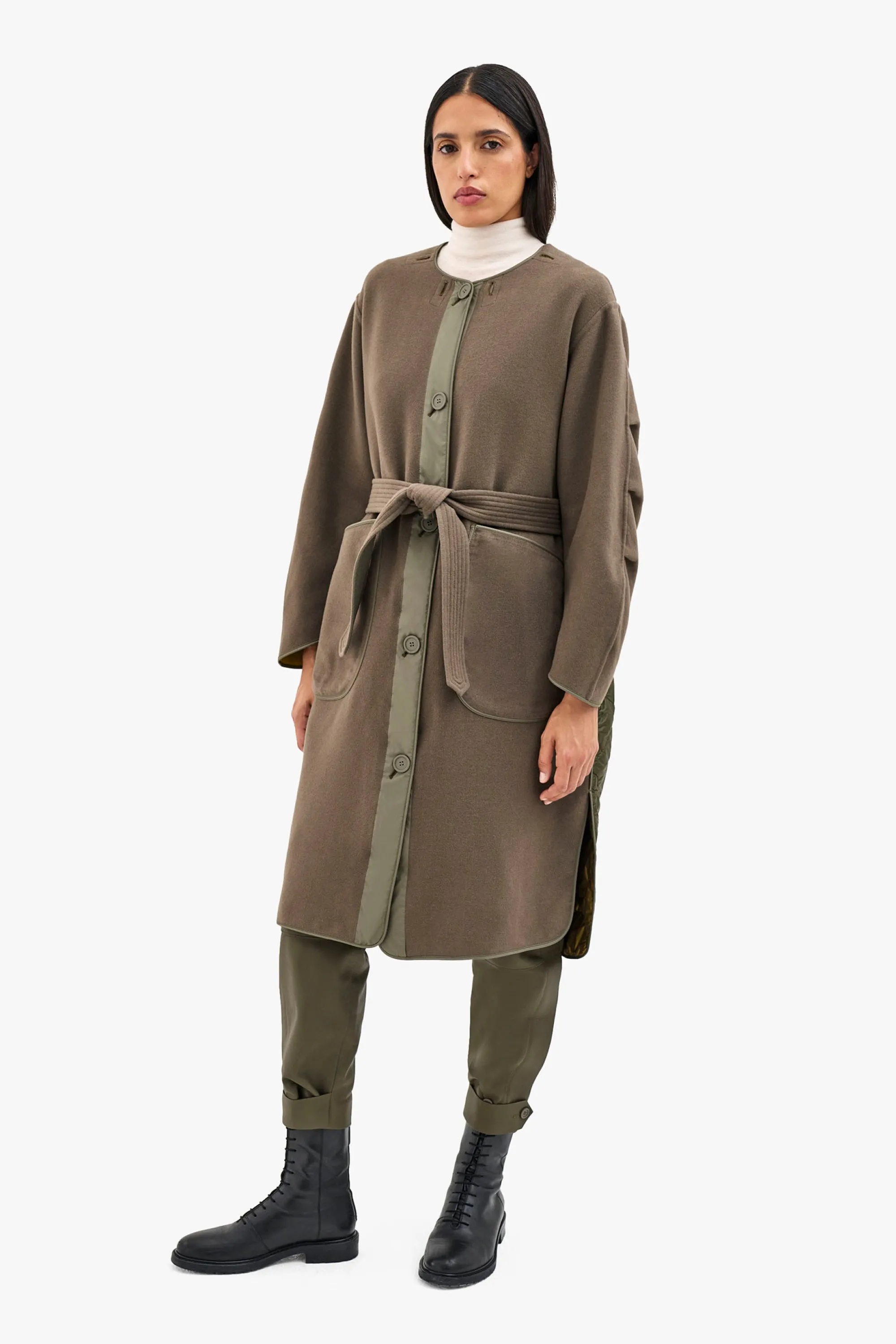 Wool Quilt Parka - Olive / Chartreuse